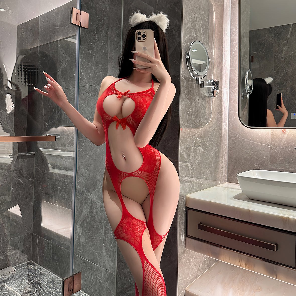 Fishnet lace halter cutout bodystocking, photo 11