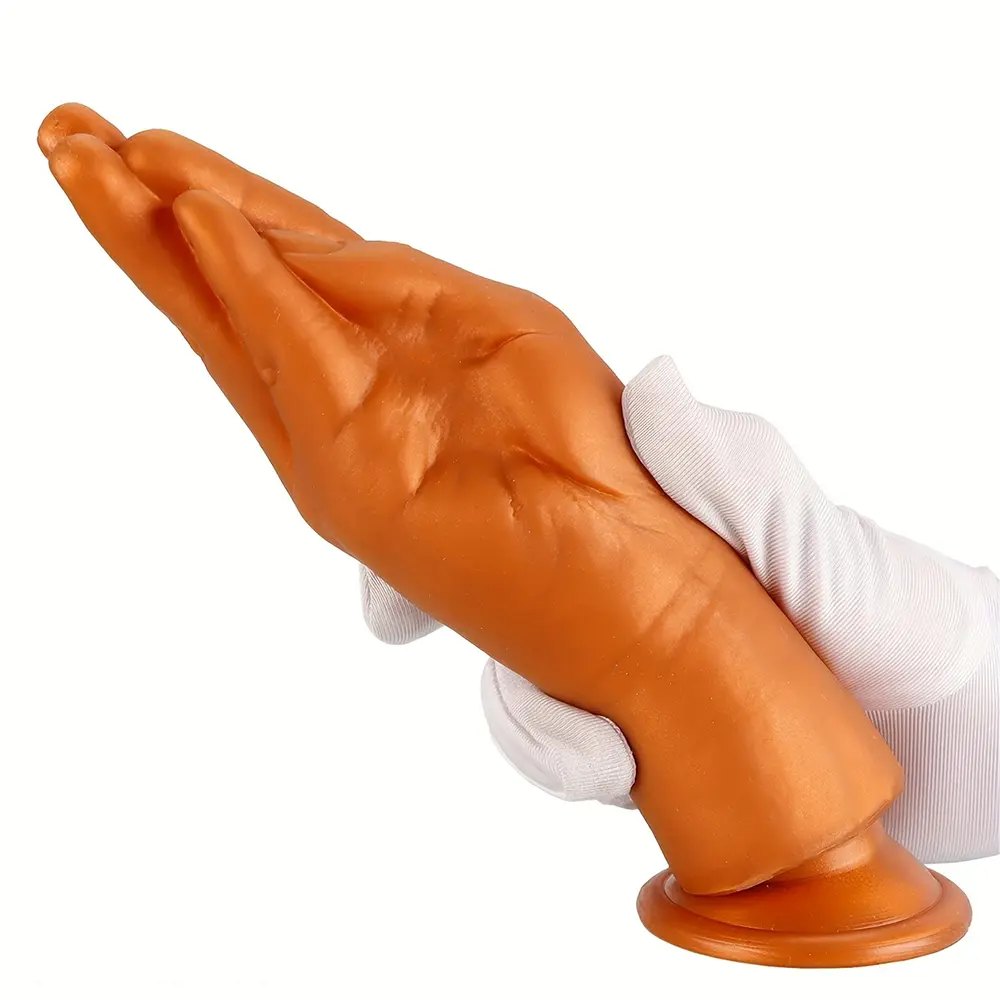 Gold fist-shaped silicone dildo, photo 1