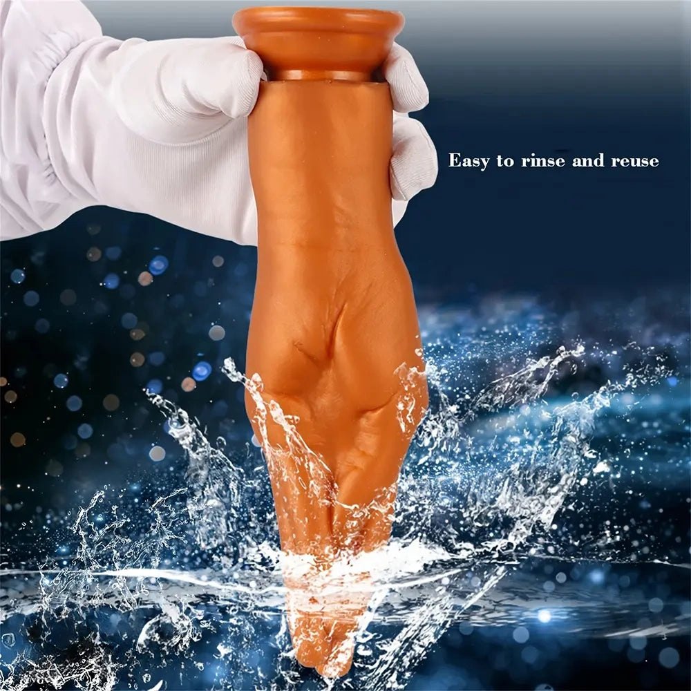Gold fist-shaped silicone dildo, photo 12