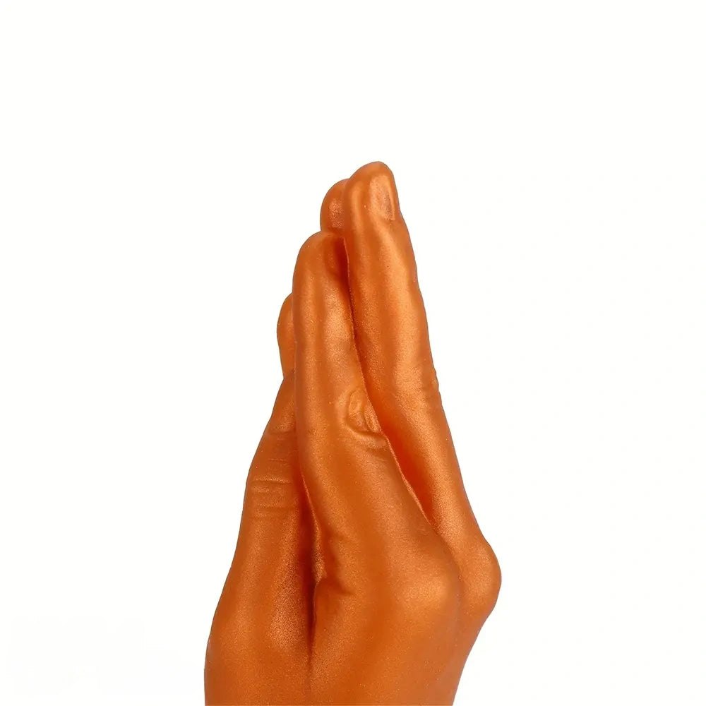 Gold fist-shaped silicone dildo, photo 13