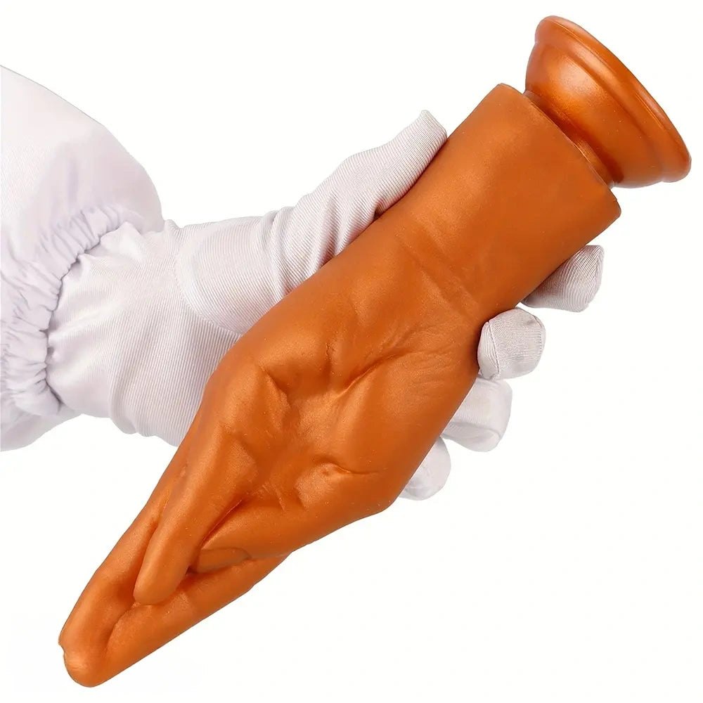 Gold fist-shaped silicone dildo, photo 15