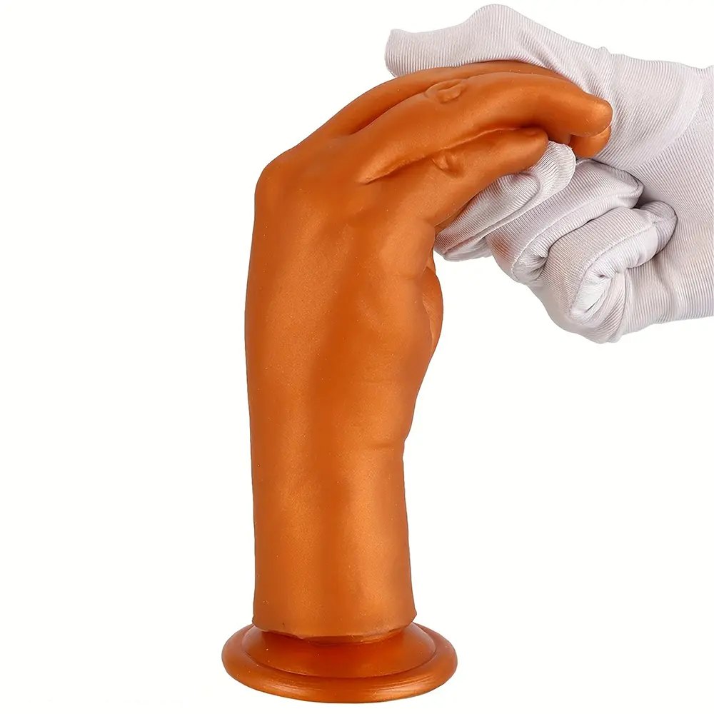 Gold fist-shaped silicone dildo, photo 2
