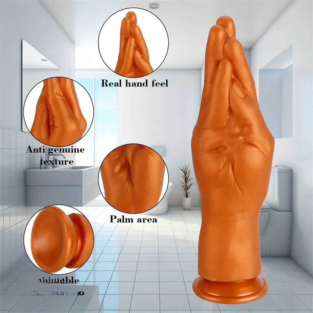 Gold fist-shaped silicone dildo, photo 7