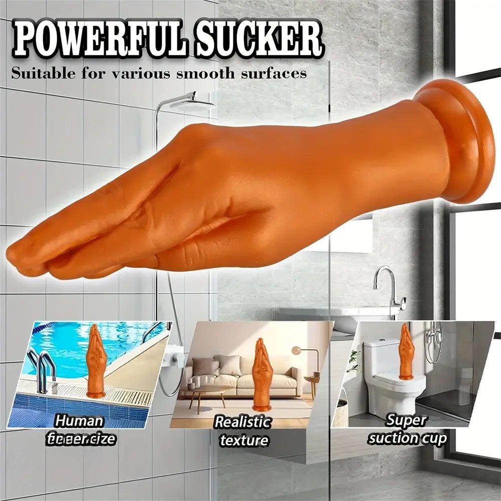 Gold fist-shaped silicone dildo, photo 8