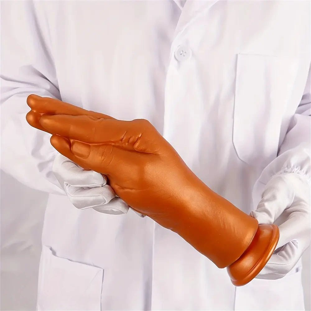 Gold fist-shaped silicone dildo, photo 9