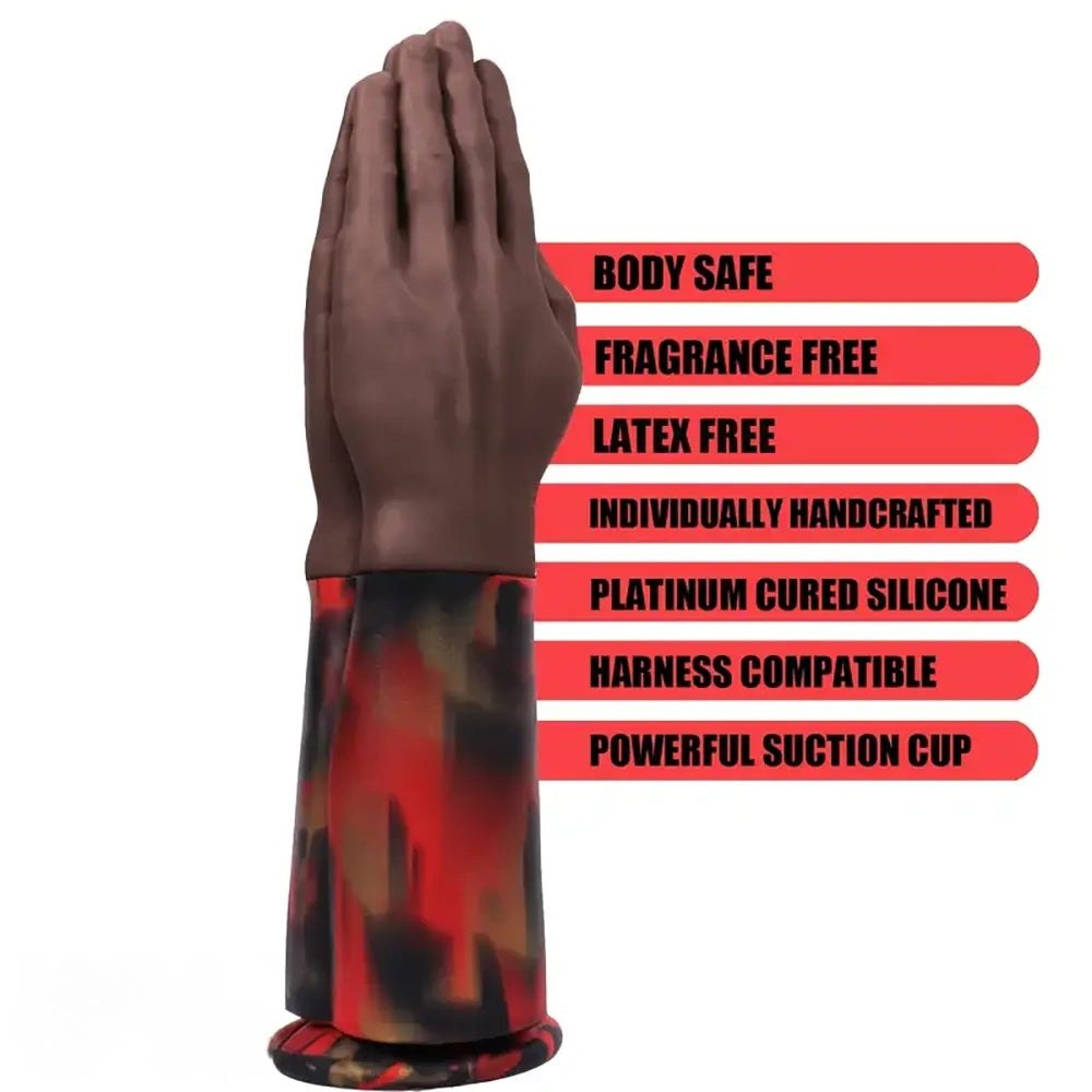 Brown fist-shaped thick silicone dildo with suction cup base