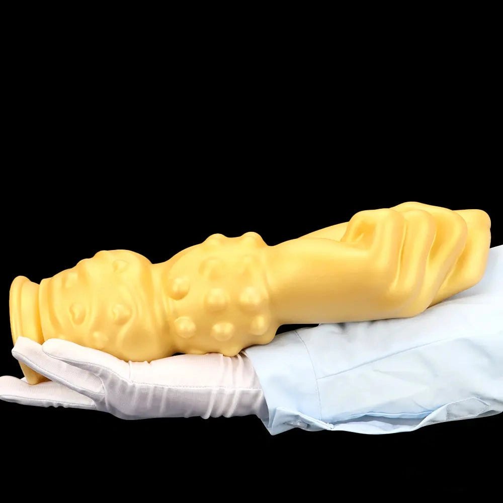Gold fisting style silicone dildo with forearm base, photo 13