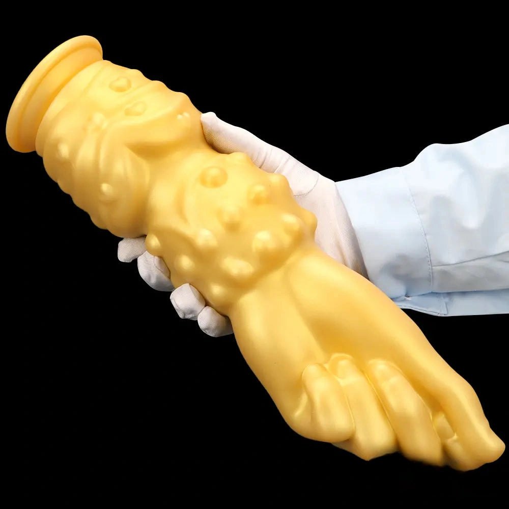 Gold fisting style silicone dildo with forearm base, photo 14