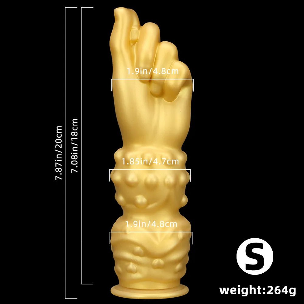 Gold fisting style silicone dildo with forearm base, photo 16