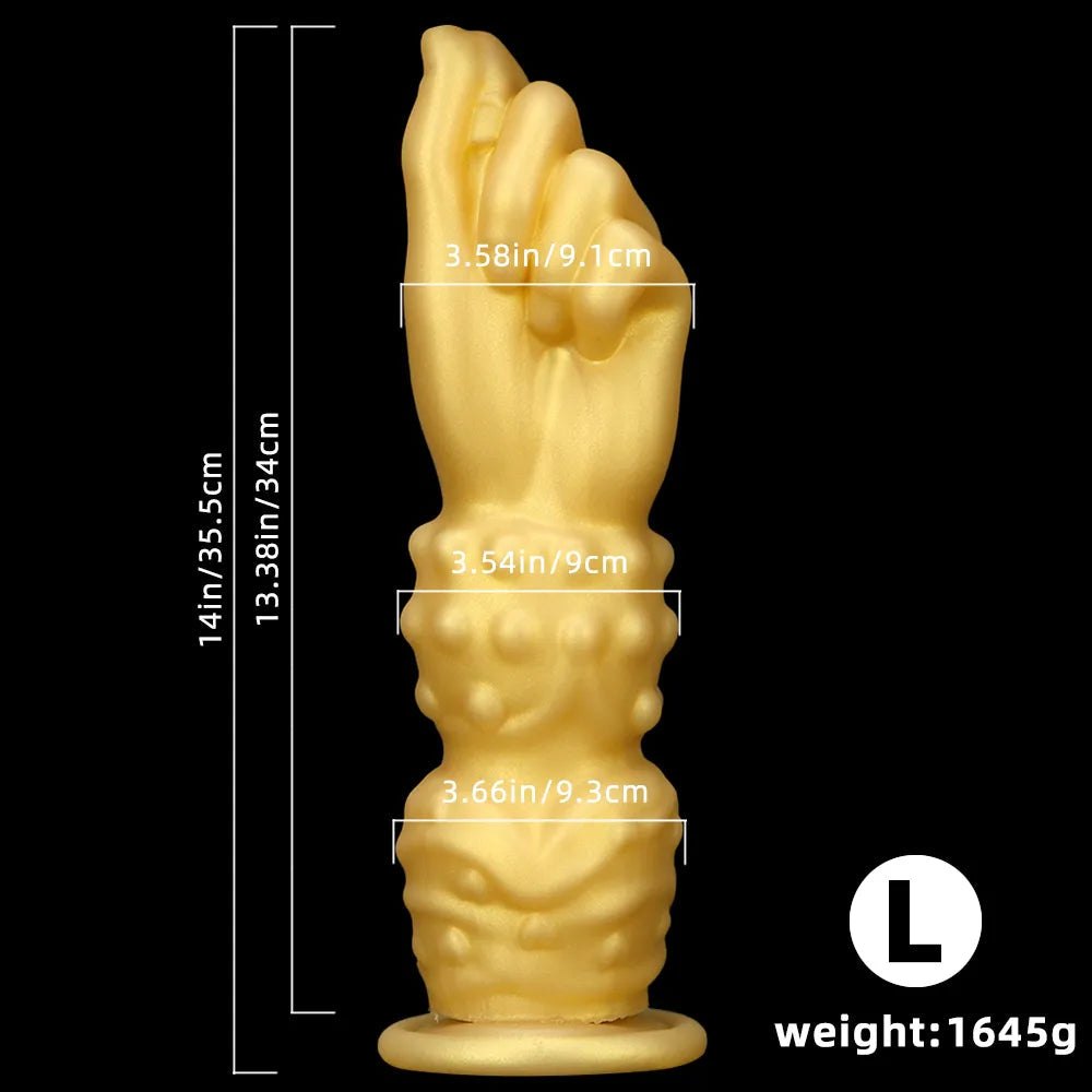Gold fisting style silicone dildo with forearm base, photo 18