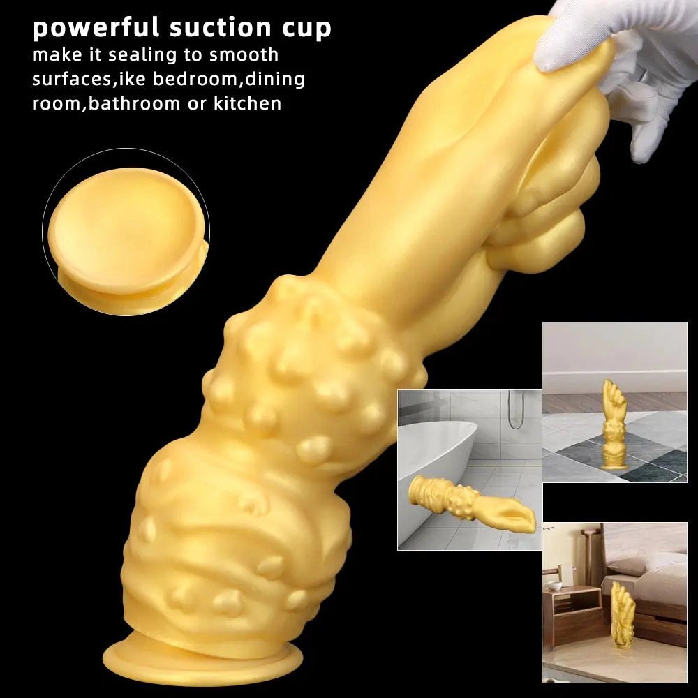 Gold fisting style silicone dildo with forearm base, photo 3