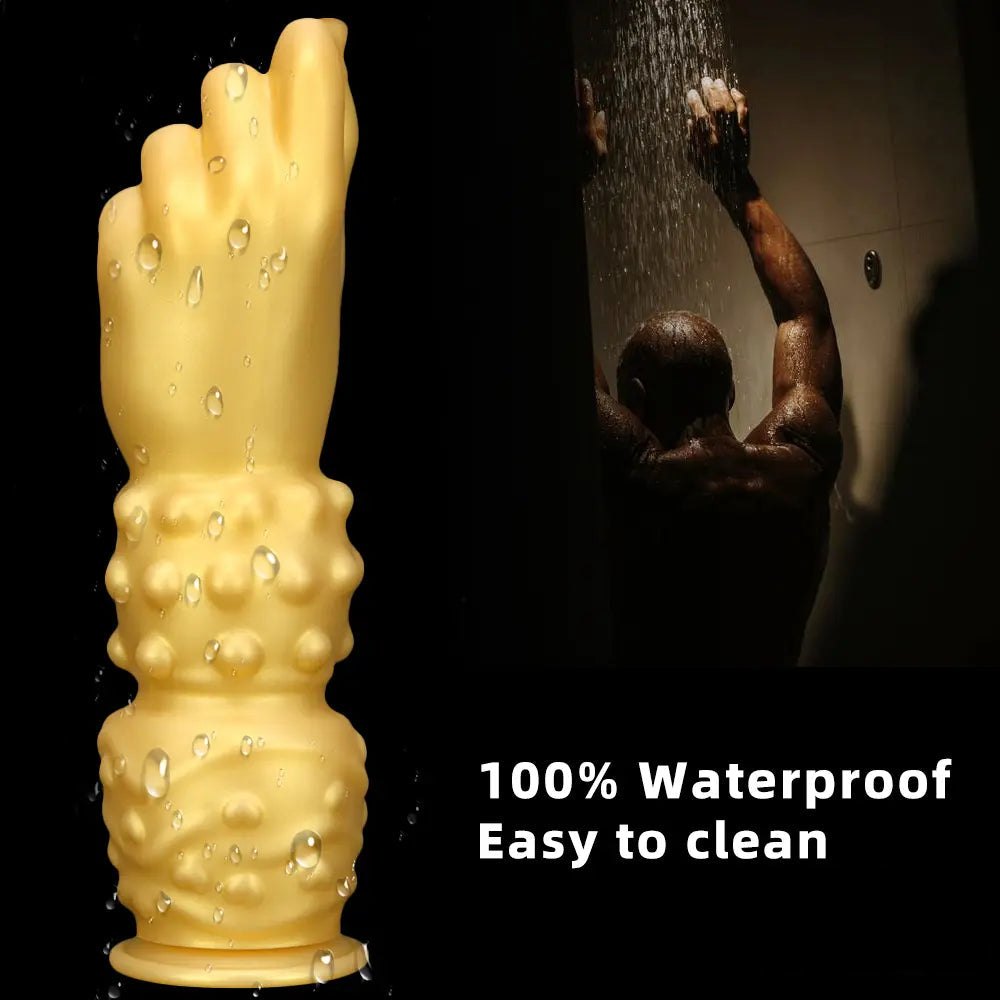 Gold fisting style silicone dildo with forearm base, photo 6