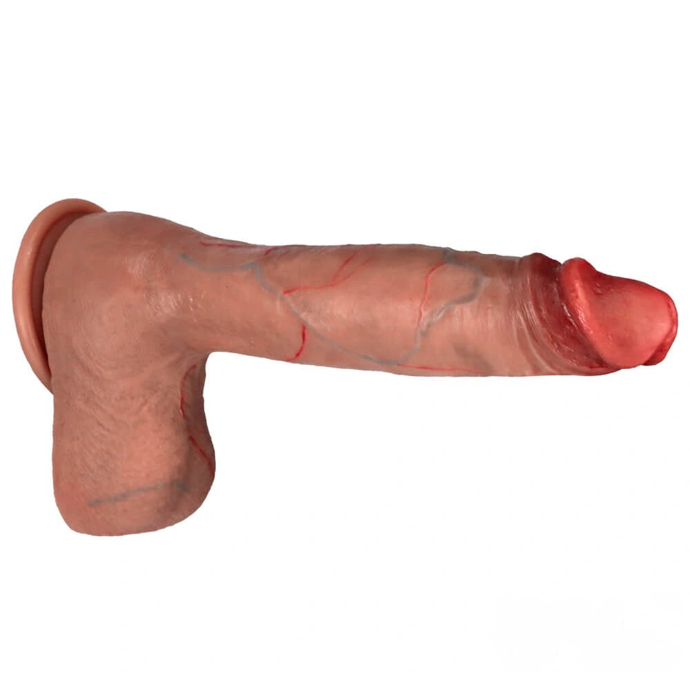 Flesh curved silicone suction cup dildo with veins, photo 2