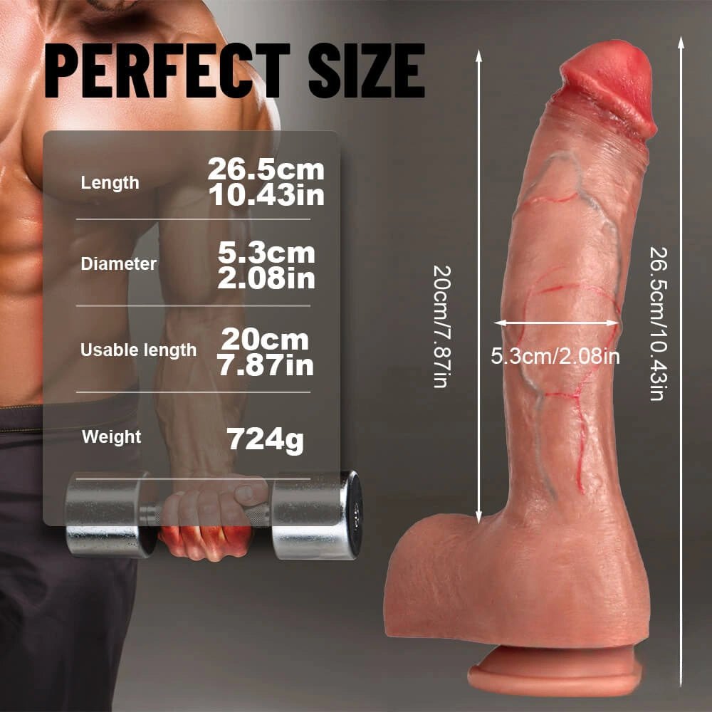 Flesh curved silicone suction cup dildo with veins, photo 9