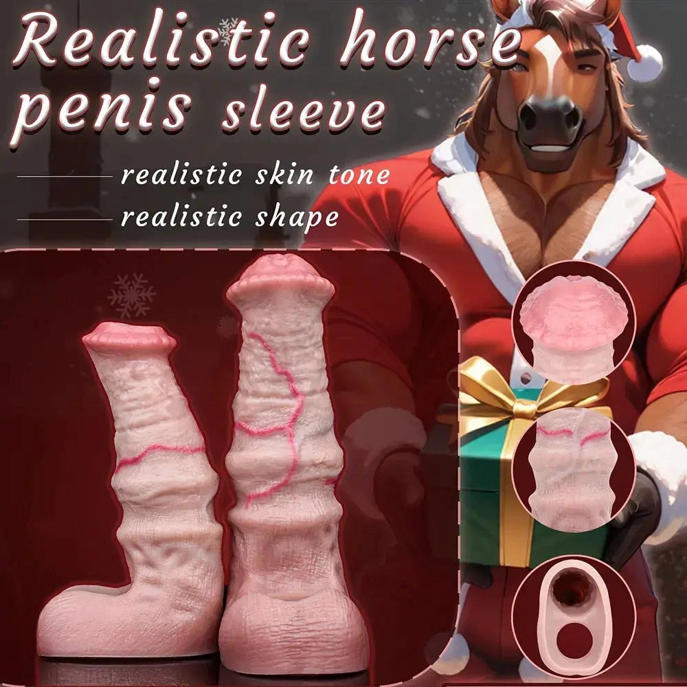 Flesh-tone ribbed horse-style dildo sleeve, photo 2