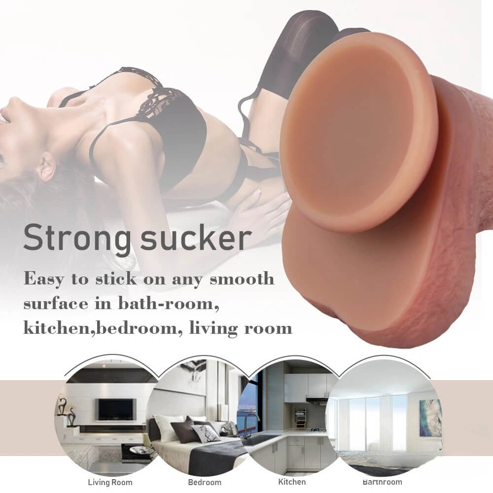 Flesh-tone realistic suction cup dildo with veins, photo 4