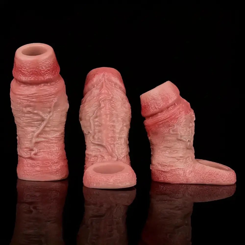Flesh ribbed silicone penis sleeve, photo 1