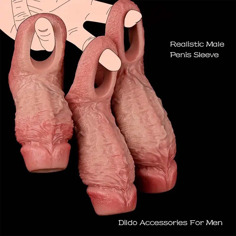 Flesh ribbed silicone penis sleeve, photo 10
