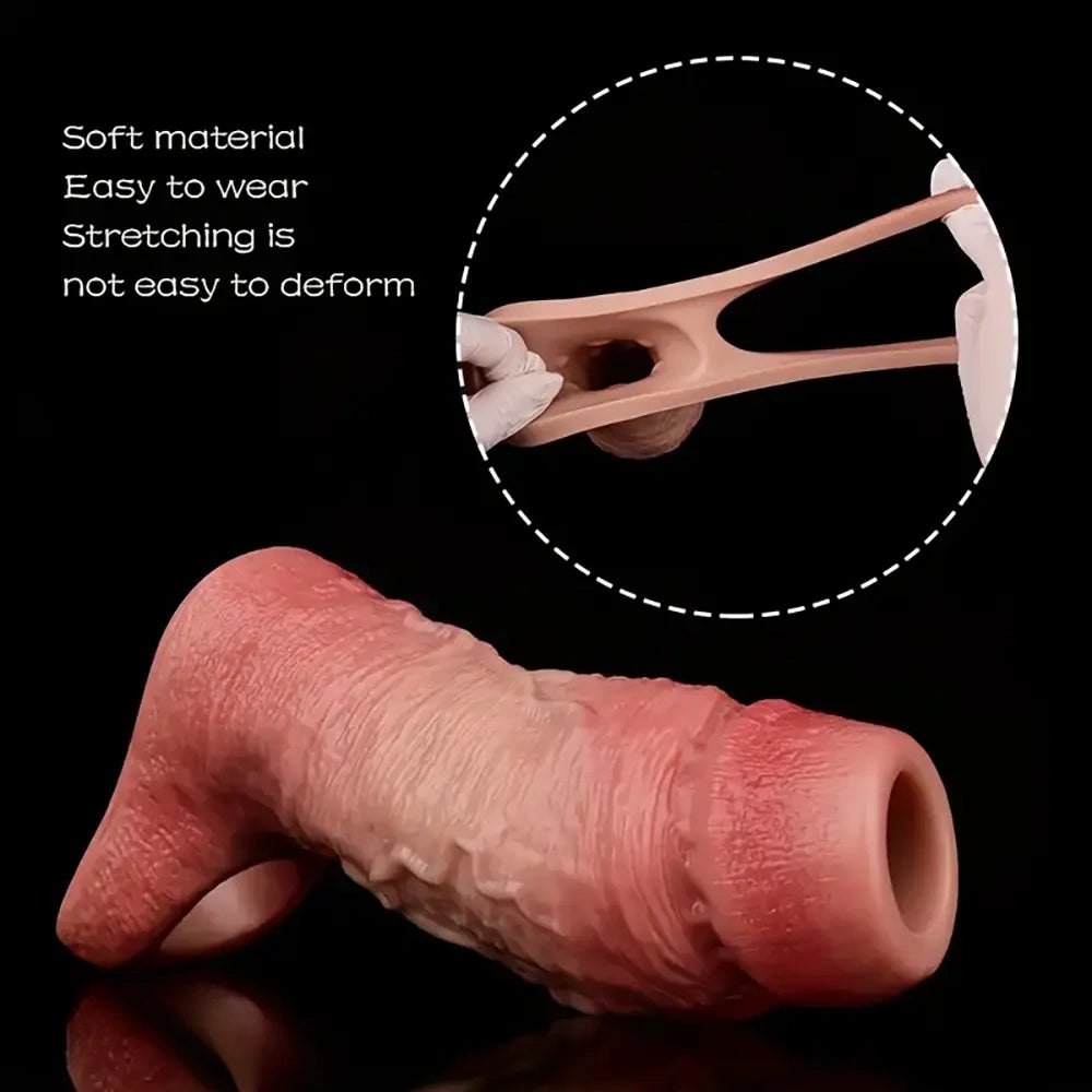 Flesh ribbed silicone penis sleeve, photo 12