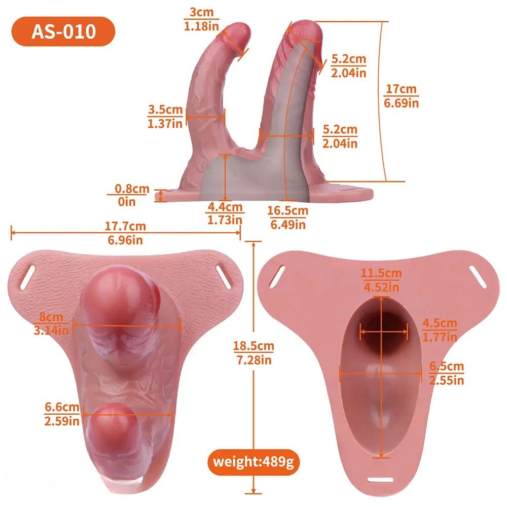 Flesh silicone dual-shaft strap-on dildo, photo 9