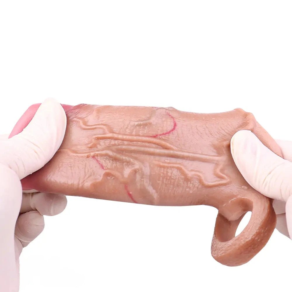Flesh silicone veined penis extender sleeve, photo 9