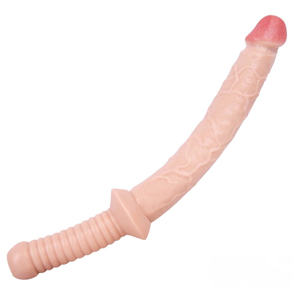 Flesh tone realistic dildo with ribbed handle, photo 1