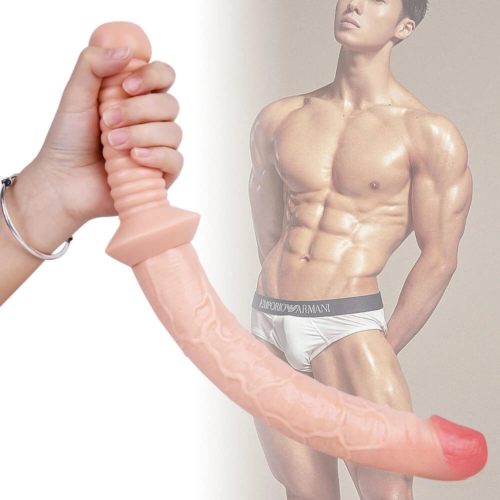 Flesh tone realistic dildo with ribbed handle, photo 8
