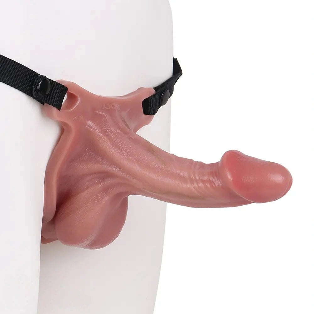 Flesh-tone realistic hollow strap-on dildo with attached strap, photo 1