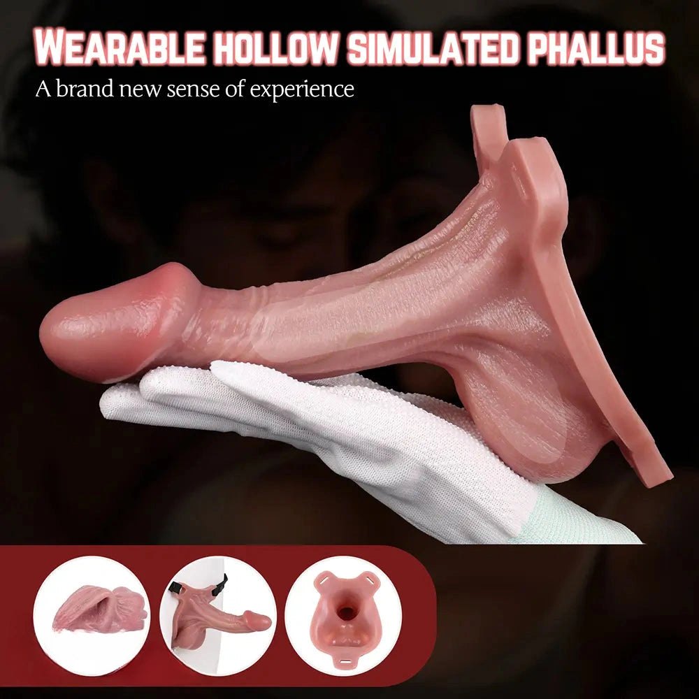 Flesh-tone realistic hollow strap-on dildo with attached strap, photo 3