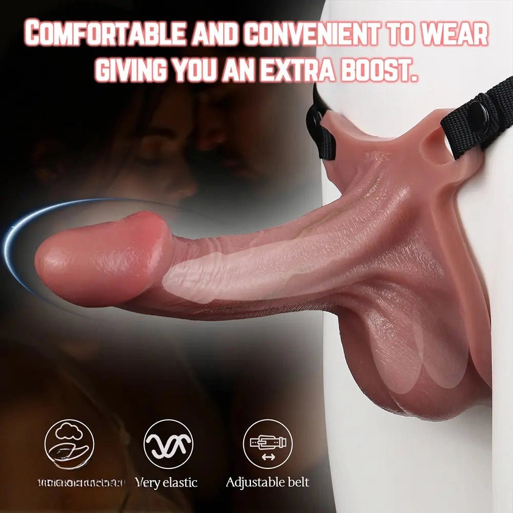 Flesh-tone realistic hollow strap-on dildo with attached strap, photo 5