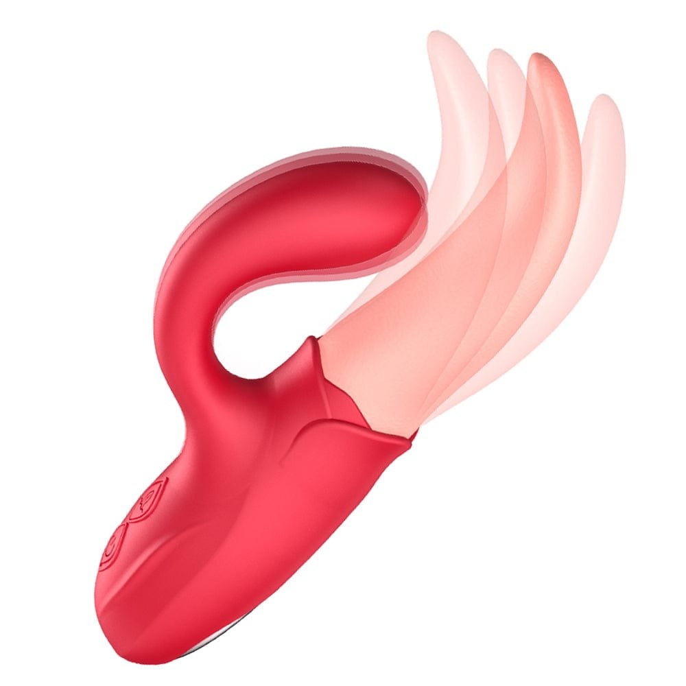 Red rabbit vibrator with flicking clit arm, photo 1
