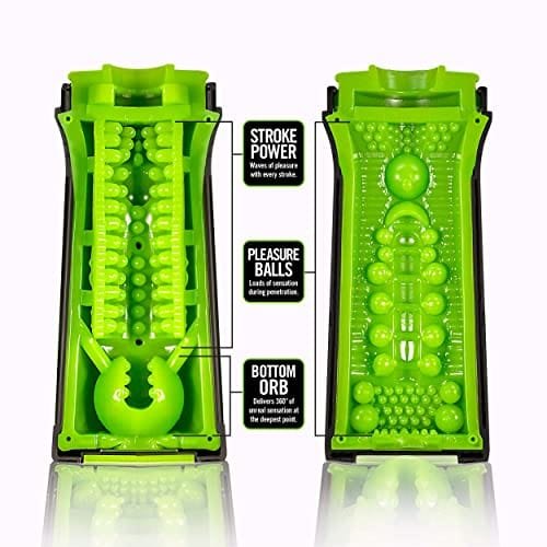 Black and green flip-open masturbator cup, photo 6