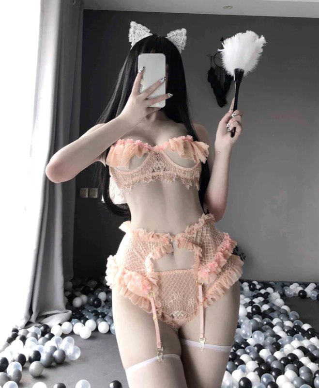 Floral applique lace garter belt set, photo 3