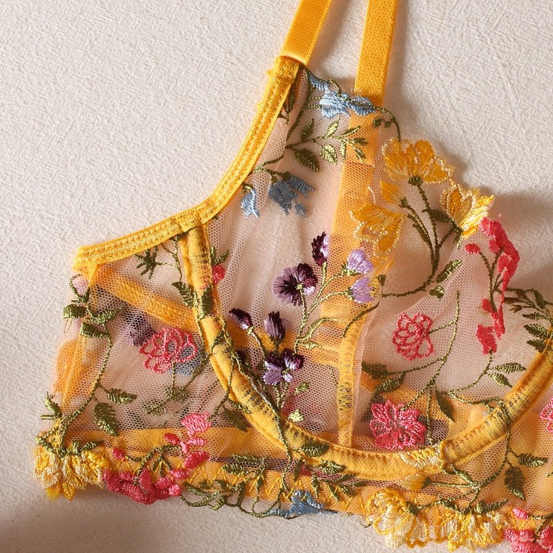 Floral embroidered longline bra thong set, photo 10