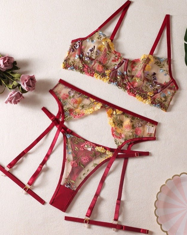 Floral embroidered longline bra thong set, photo 11