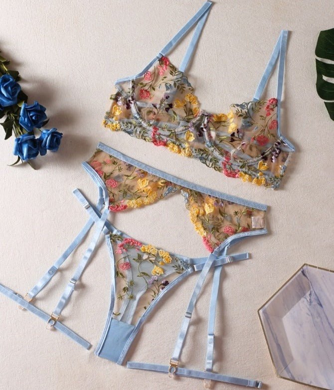 Floral embroidered longline bra thong set, photo 12