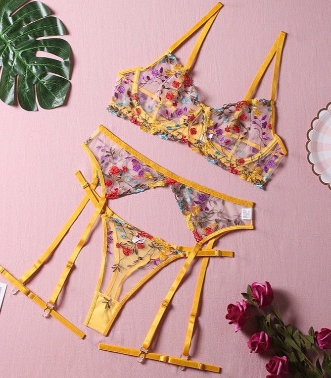 Floral embroidered longline bra thong set, photo 13