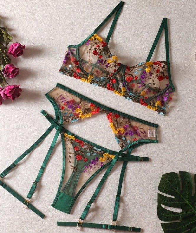 Floral embroidered longline bra thong set, photo 14