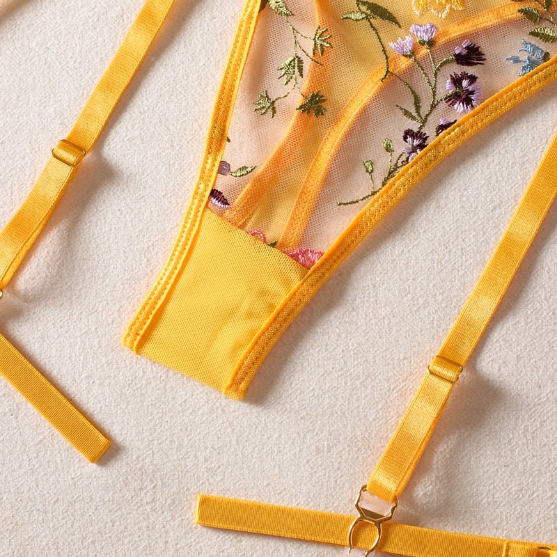 Floral embroidered longline bra thong set, photo 16