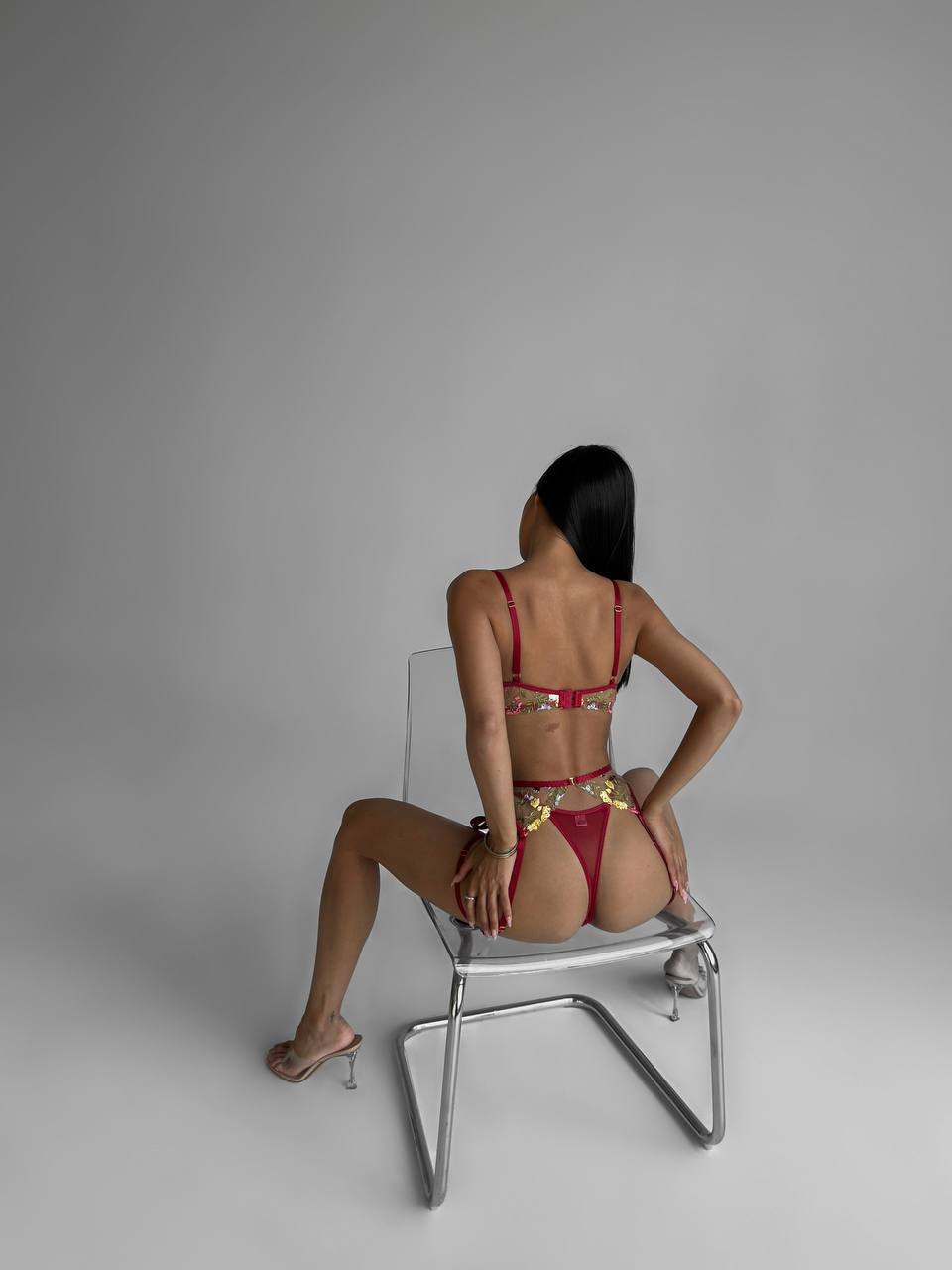 Floral embroidered mesh garter set, photo 12