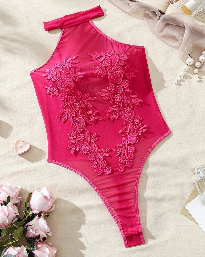 Floral embroidered mesh backless bodysuit, photo 15