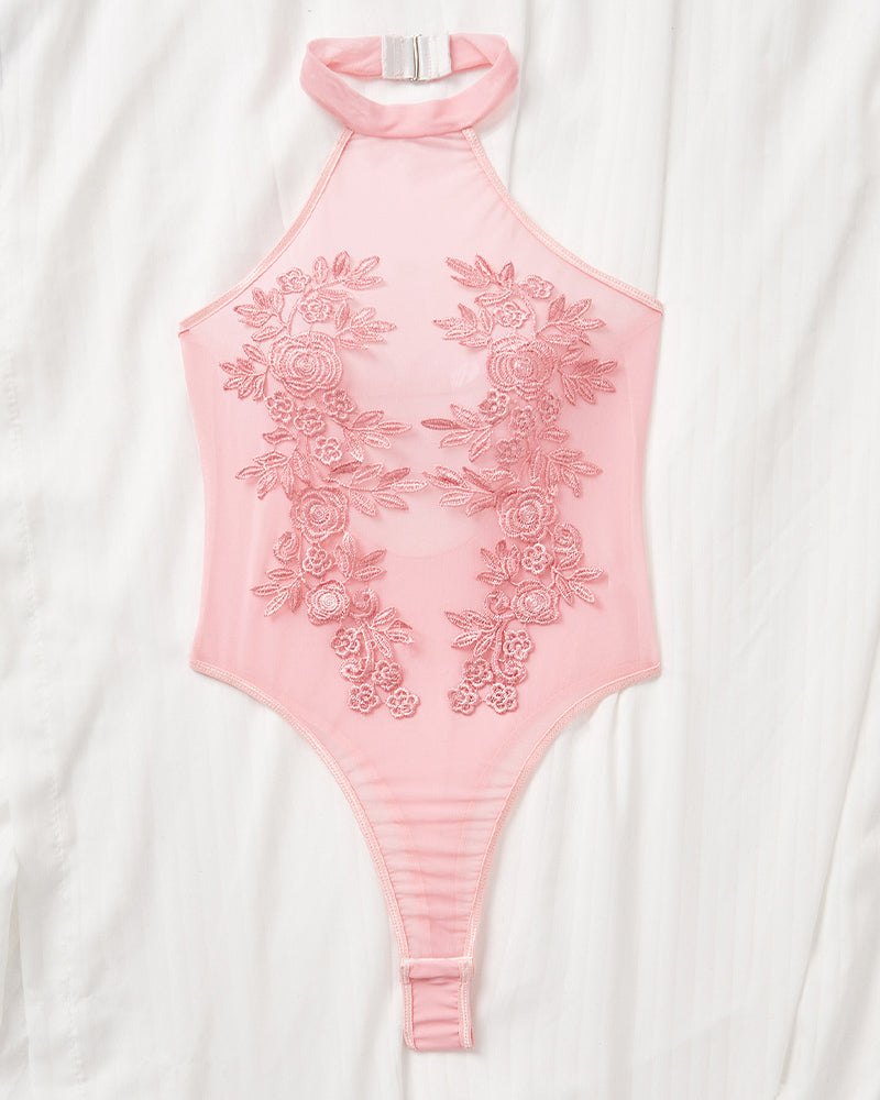 Floral embroidered mesh backless bodysuit, photo 7
