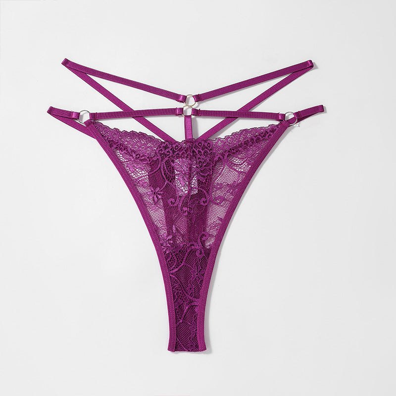Purple floral lace bow mid waist plus thong