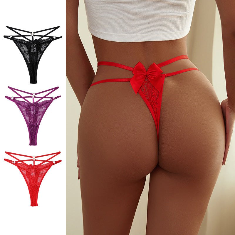 Floral lace bow mid waist plus thong, photo 7