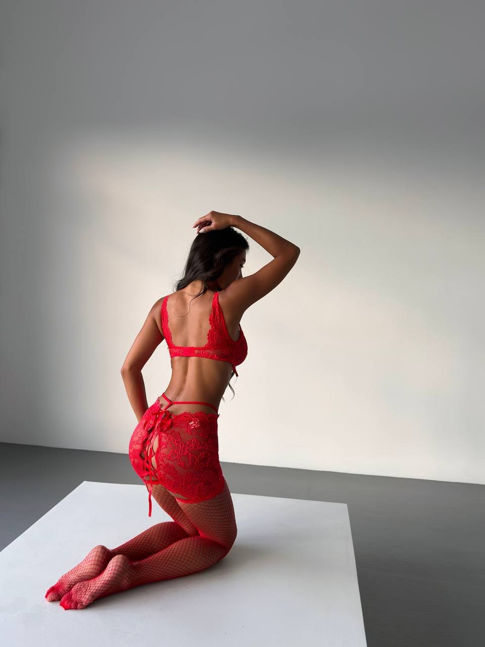Floral lace bralette mini skirt set, photo 8