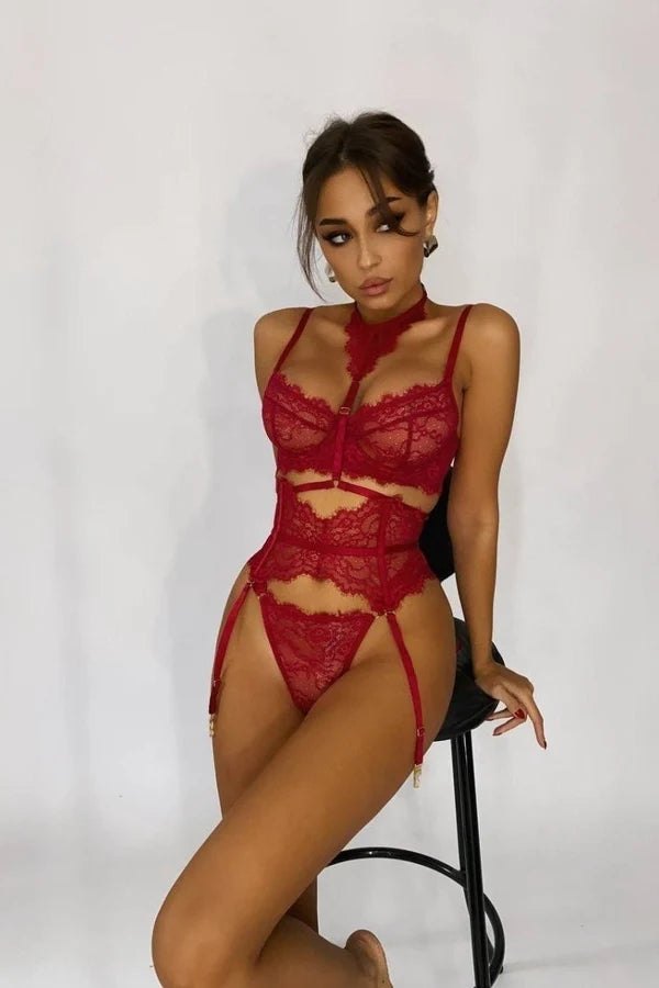Floral lace choker garter belt set, photo 8