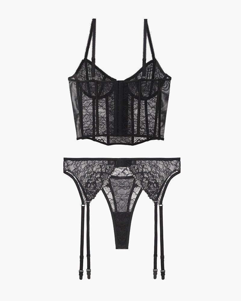 Floral lace corset bustier garter set, photo 11