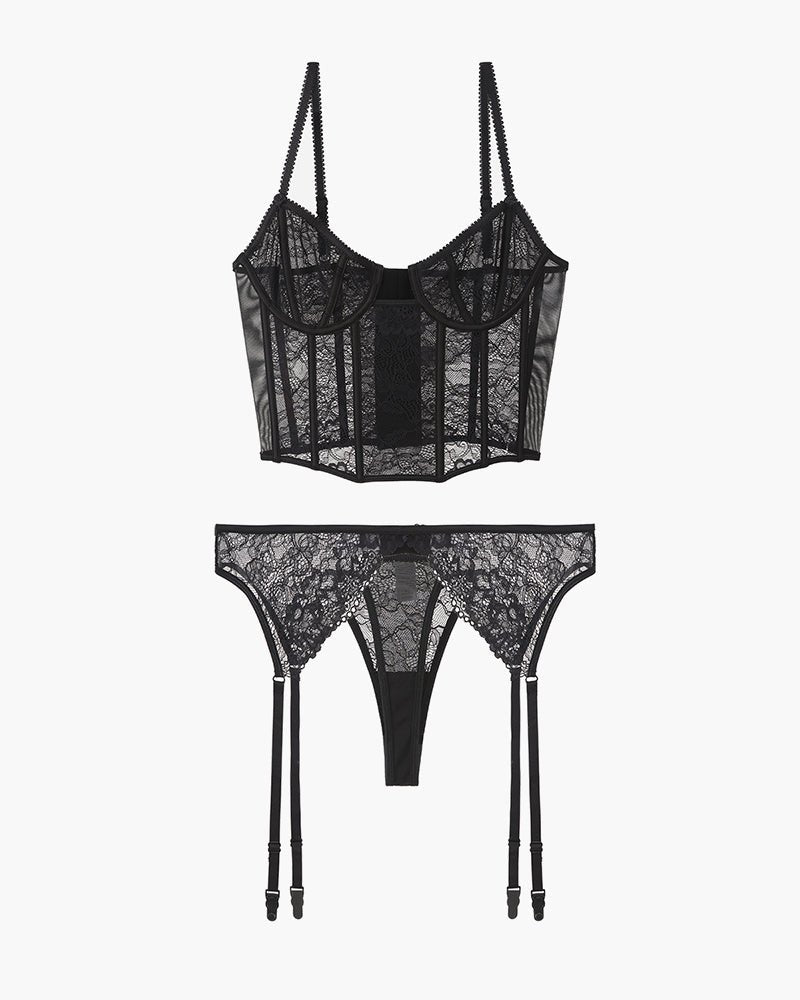 Floral lace corset bustier garter set, photo 12