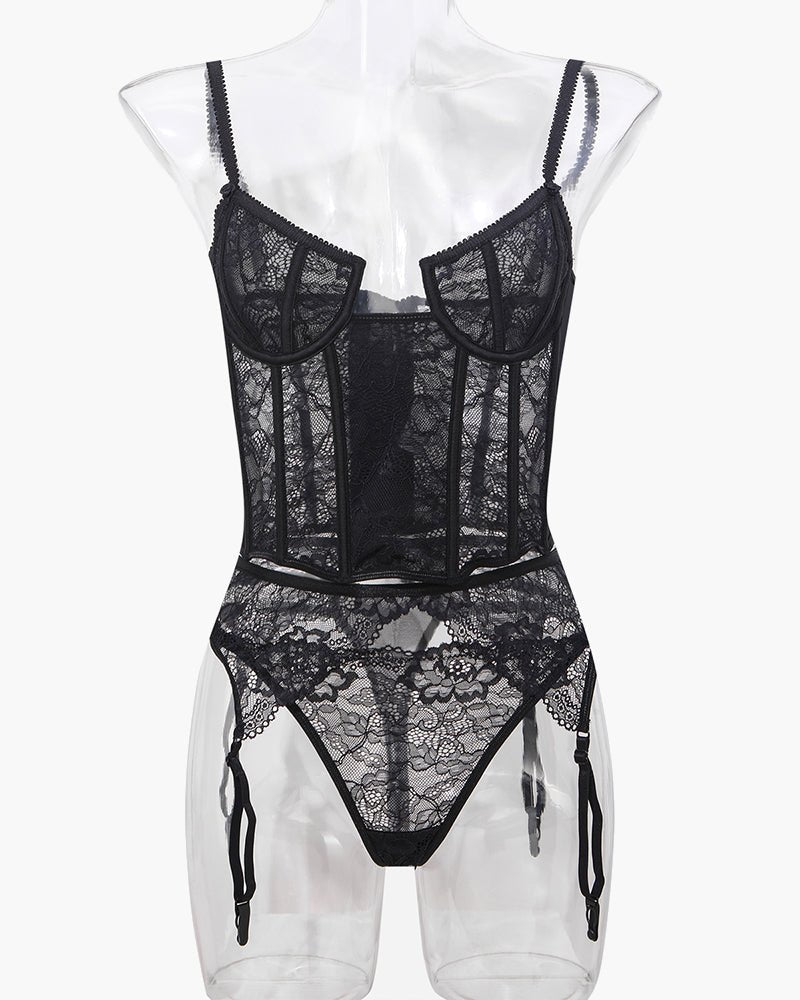 Floral lace corset bustier garter set, photo 13