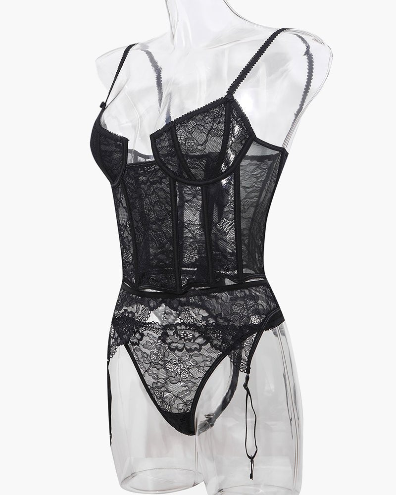 Floral lace corset bustier garter set, photo 14